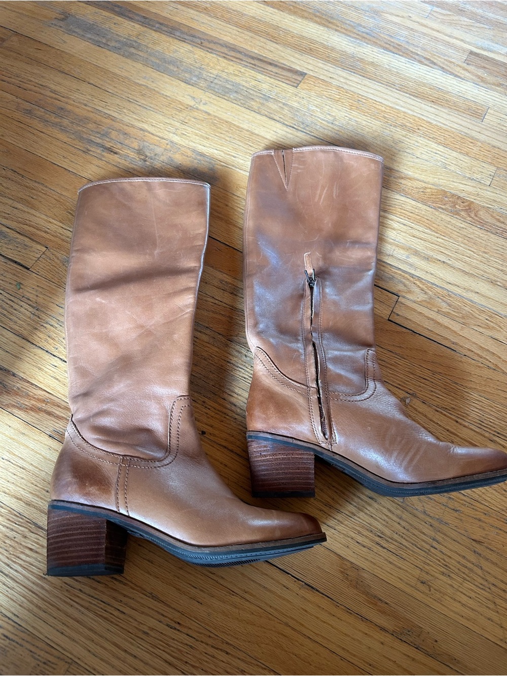 Sam Edelman Tan Leather Block Heel Boots
